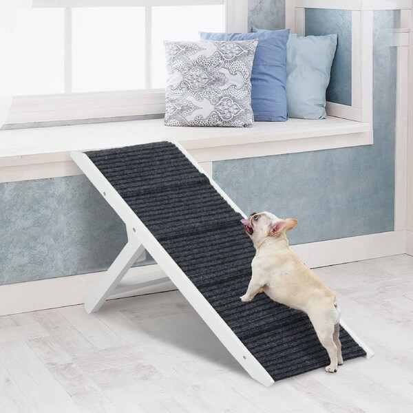 Pawz Dog Ramp Adjustable Height Stair For Bed Sofa Cat Dogs Folding Portable White