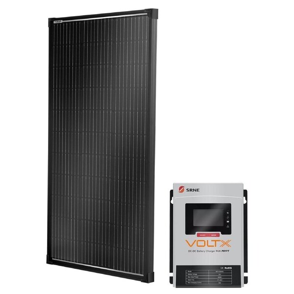 100W Solar Panel Fixed Black Frame + 30A DC-DC Charger