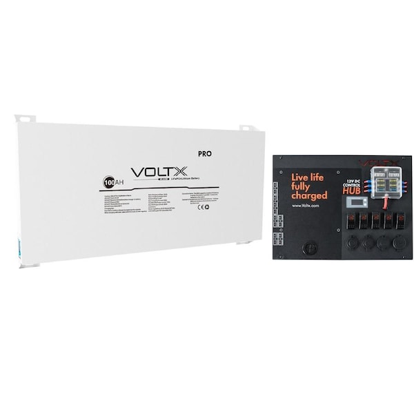VoltX 12V Lithium Battery Blade 100Ah + Control Box 4x USB