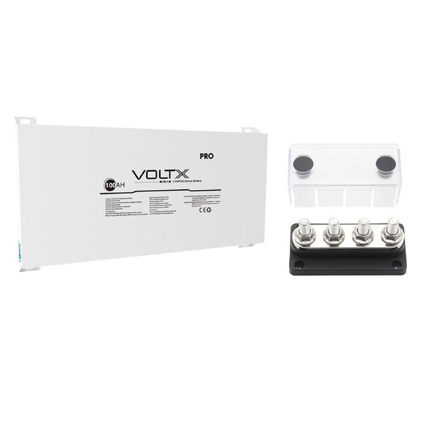 VoltX Blade 12V 100Ah Lithium Battery + 4 GANG 300A BusBar Black