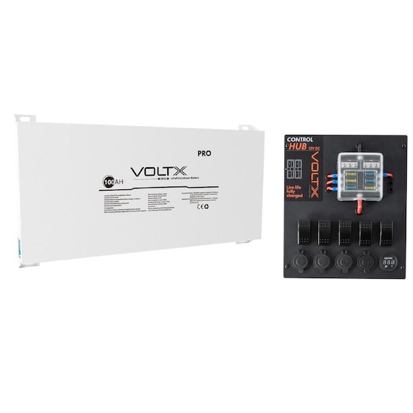VoltX 12V Lithium Battery Blade 100Ah + Control Box 2x USB