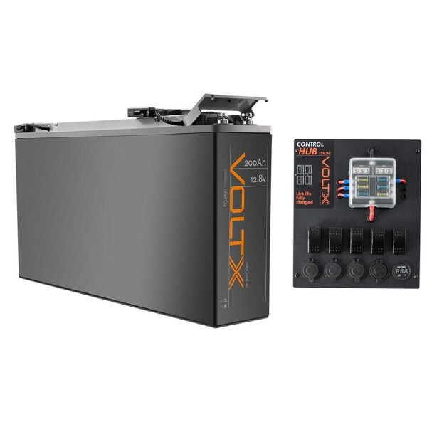 VoltX Slim 12V 200Ah Lithium Battery + Control Box 2x USB
