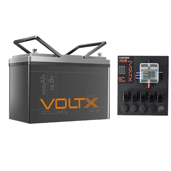 VoltX 12V Lithium Battery 100Ah + Control Box 2x USB