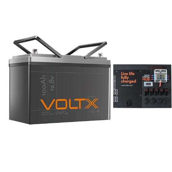VoltX 12V Lithium Battery 100Ah + Control Box 4x USB