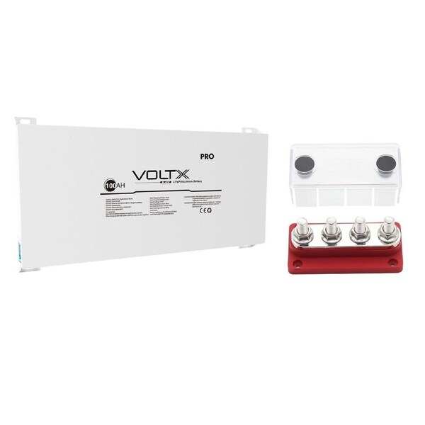 VoltX Blade 12V 100Ah Lithium Battery + 4 GANG 300A BusBar Red