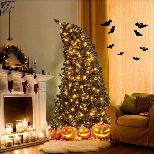 Costway 185cm Halloween Christmas Tree Holiday Decoration w/Bendable Top & 260 LEDs