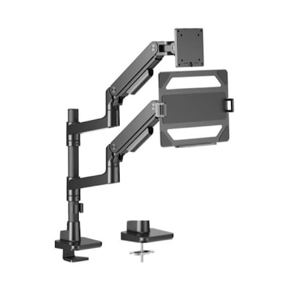 Brateck LDT81-C024P-ML-B NOTEWORTHY POLE-MOUNTED HEAVY-DUTY GAS SPRING DUAL MONITOR ARM WITH LAPTOP HOLDER Fit Most 17'-49' Monitor Fine Texture Black