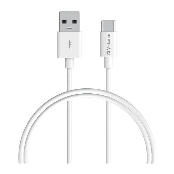 Verbatim Charge & Sync USB-C Cable 1 Meter - White USB C to USB A. Durable Design. Fast Charge QC 2.0 and 3.0.