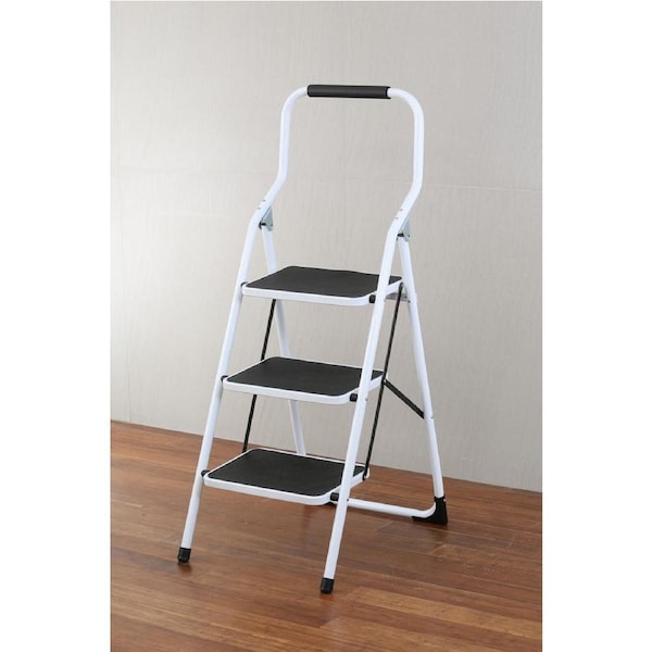 3 Step Folding Ladder with Foam Grip Handle White Steel