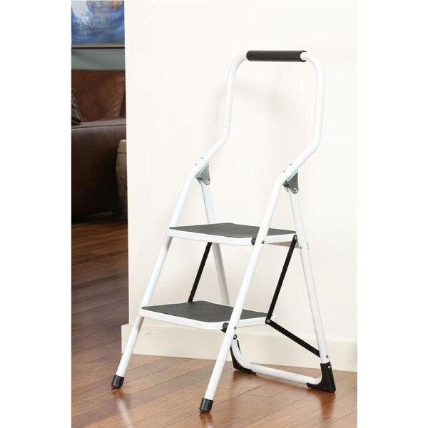 2 Step Folding Ladder with Foam Grip Handle White Steel