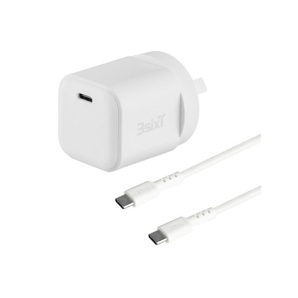 3sixT Wall Charger GaN 20W USB-C PD + USB-C to USB-C - W