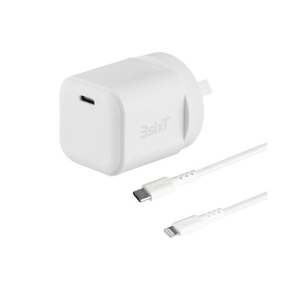 3sixT Wall Charger GaN 20W USB-C PD + USB-C to Lightning - W