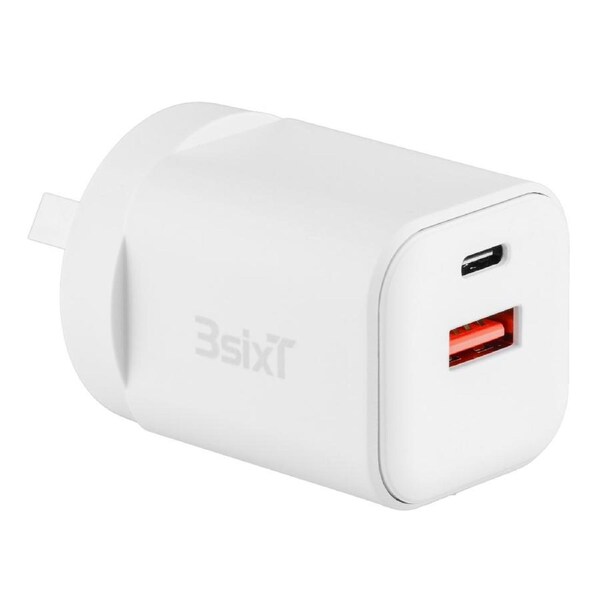 3sixT Wall Charger GaN 35W USB-C PD + QC27W USB-A(Max 15W)-W