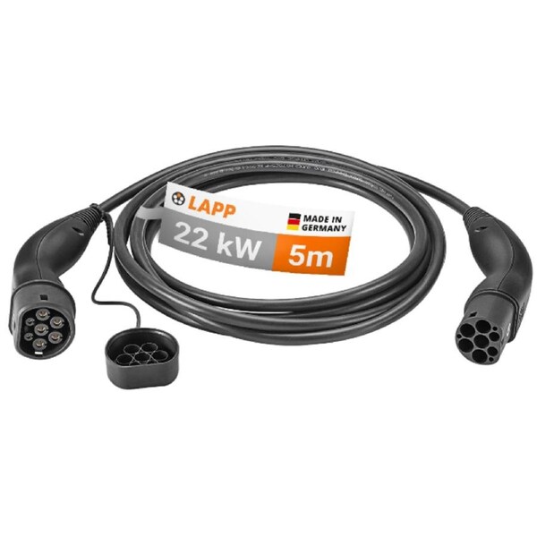 LAPP EV Charge Cable Type 2 (22kW-3P-32A) Made in Germany 5m Black