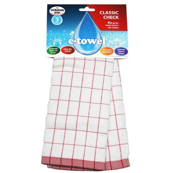 E-Cloth Classic Red Check Premium Tea Towel in Red
