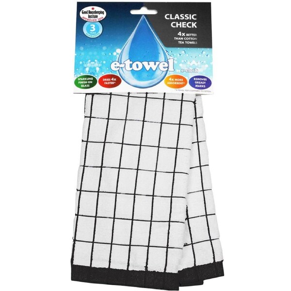 E-Cloth Classic Black Check Premium Tea Towel in Black
