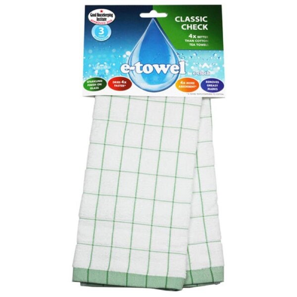 E-Cloth Classic Green Check Premium Tea Towel in Green