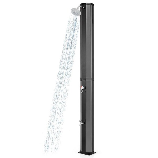 Costway 60L 227CM Outdoor Solar-Heated Shower w/Head/Foot Shower Tap Spa Poolside Black
