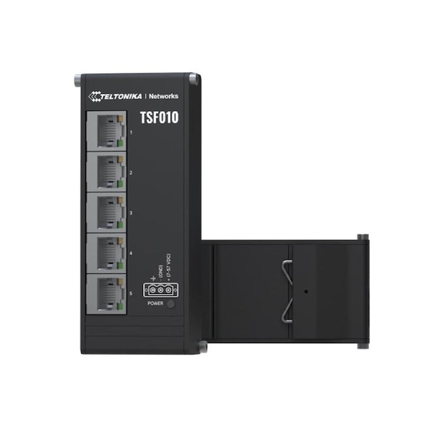Teltonika TSF010 Flat Ethernet Switch, 3-Pin Power Input, Flat and Compact Design, Plug-and-Play, 7-57 VDC, PSU excluded TSF010000000