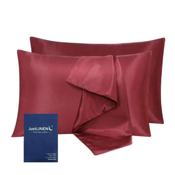 LINENOVA 2Pcs Silk Satin Pillowcases Queen Size 51x76cm - Burgundy