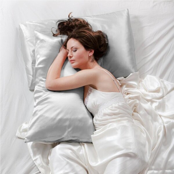 LINENOVA 2Pcs Silk Satin Pillowcases Standard Size 48x74cm - Silver grey