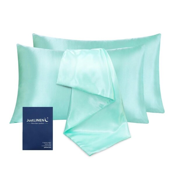 LINENOVA 2Pcs Silk Satin Pillowcases Queen Size 51x76cm - Sage