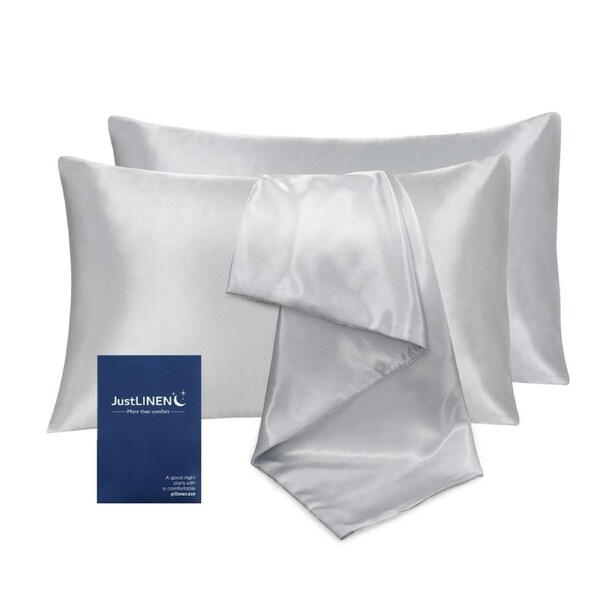 LINENOVA 2Pcs Silk Satin Pillowcases Queen Size 51x76cm - Silver grey