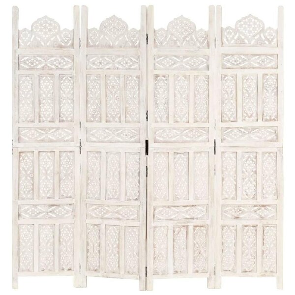 Wooden Room Divider Hand Carved 4-Panel Foldable Home Privacy Screen 160x165cm
