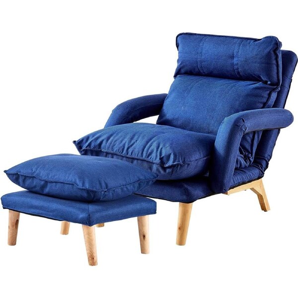 Recliner Armchair with Footstool Lounge Sofa Washable Cover Navy