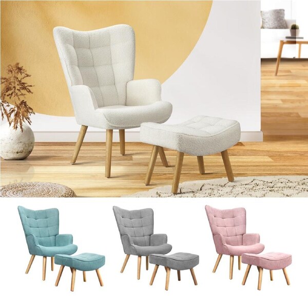 Oikiture Armchair Lounge Chair Armchairs Ottoman Accent Armchairs Sofa Chairs Blue