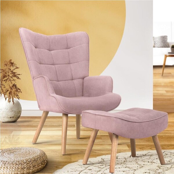 Oikiture Armchair Lounge Chair Armchairs Ottoman Accent Armchairs Sofa Chairs Pink