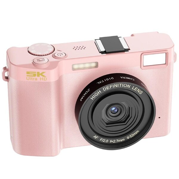64MP UHD 5K Digital Camera 18x Zoom Dual Lens 3" IPS Display WiFi APP Control - Pink