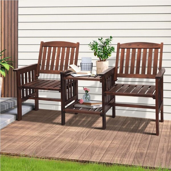 Livsip Wooden Garden Bench 2 Seat Outdoor Chair & Table Loveseat Furniture Patio Park Charcoal