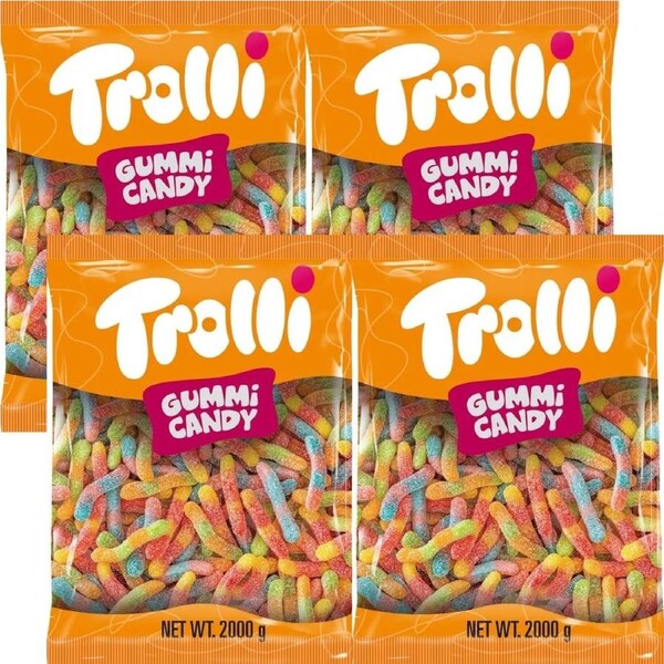 Trolli Britecrawlers Gummy Worms Lollies Candy 2kg Bag 4 Pack Bulk