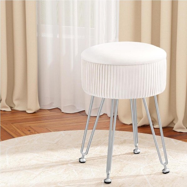 Artiss Ottoman Storage Foot Stool Vanity Velvet Round White