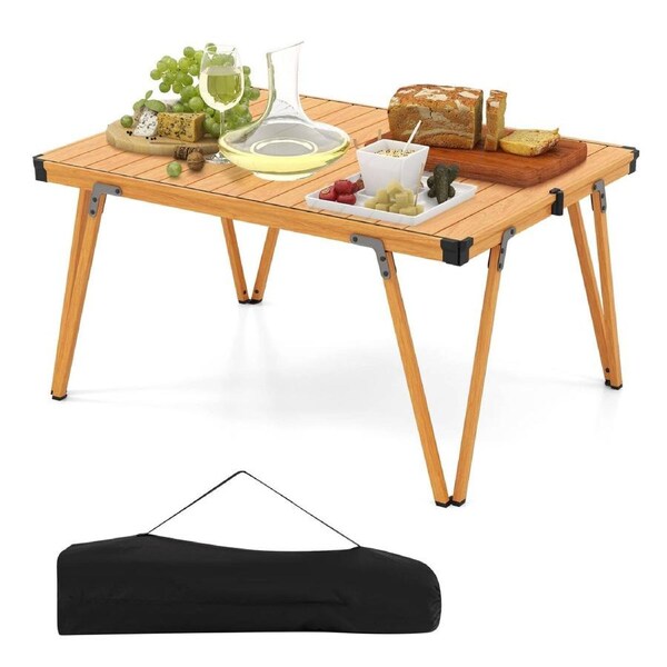 Costway Aluminum Table Picnic Folding Table Light Weight Dining Set w/Waterproof Desktop Coffee