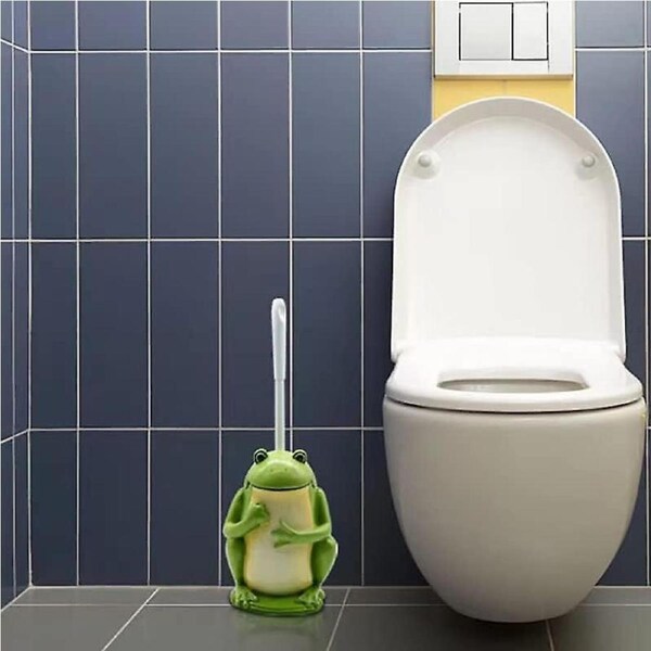 Compact Resin Toilet Brush for Bathroom Frog Pattern Green