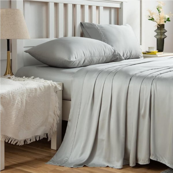 LINENOVA 100% Organic Bamboo Sheet Sets Cooling Soft 4Pcs Set(Queen,Sage green)