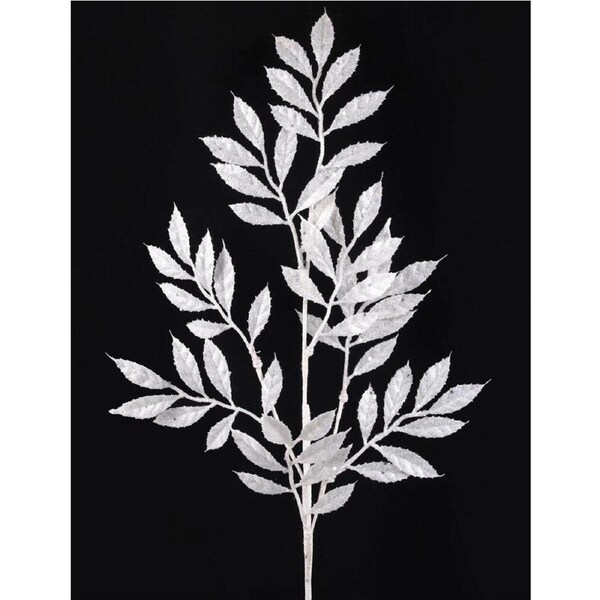 White Glitter Leaf Christmas Tree Pick 80cm