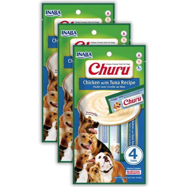 12x Inaba Pet Dog Churu Snack/Treats Puree Paste Tubes Chicken w/ Tuna 56g