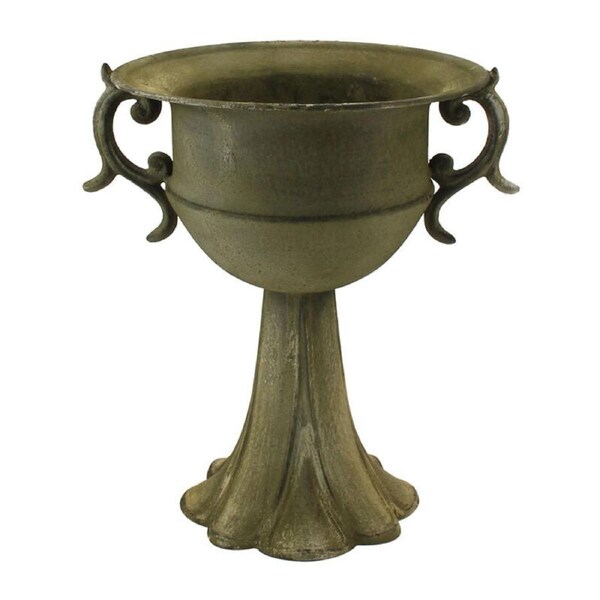 Willow & Silk Metal 28.5cm Distressed Green Urn On Petal stand w/ Handles
