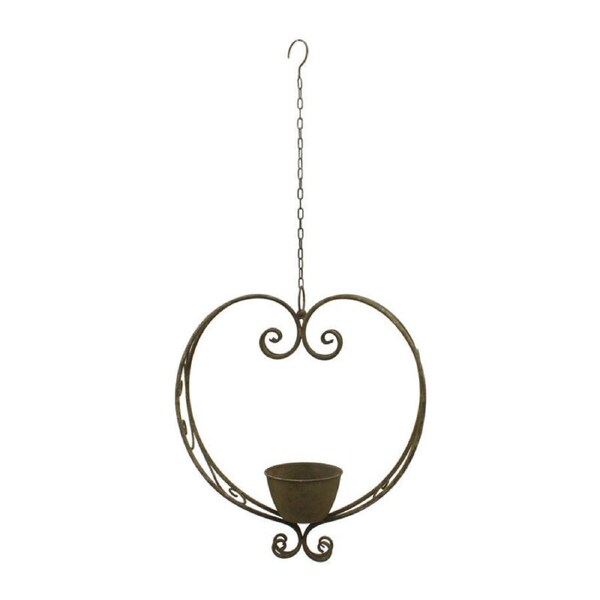 Willow & Silk Heart Shaped Hanging Ornament Metal 83cm Antique Green