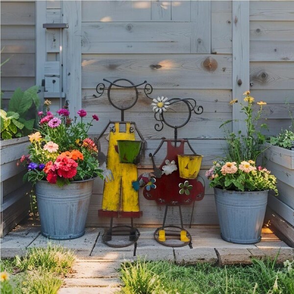 2x Willow & Silk Metal 82cm/72cm Colourful Farm Kid Garden/Yard/Patio Planters