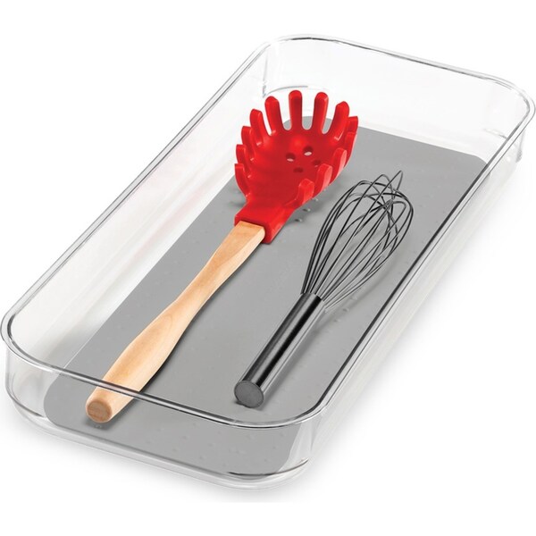 Madesmart Clear Soft Grip Bin Kitchen Drawer Organiser Rect 40x17.5cm Grey