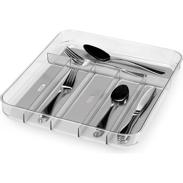 Madesmart Clear Soft Grip 6 Compartment Cutlery Tray 40x33cm Rectangle Grey