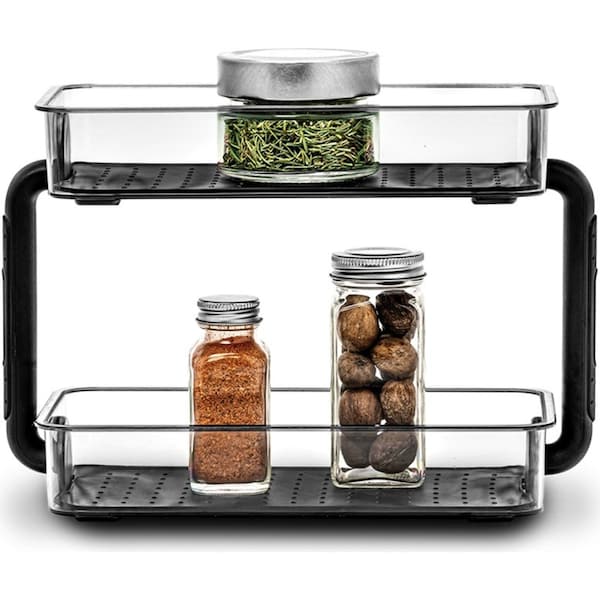 Madesmart Clear 2-Tier Home Kitchen SpiceOrganiser Rectangle 26x18cm Carbon