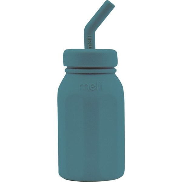 Melii Luxe Silicone Water Bottle w/ Drinking Straw Beverage Container Blue