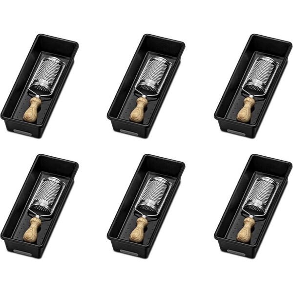 6x Madesmart Small BinCarbon Home/Kitchen Organiser 25x10cm Black Rectangle