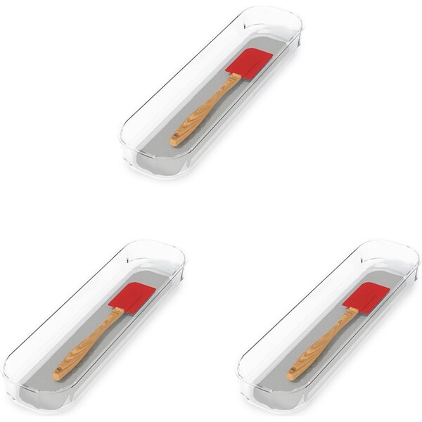 3x Madesmart Clear Soft Grip Bin Home/Kitchen Storage Organiser 36x9cm Grey