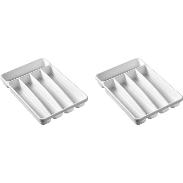 2x Madesmart Small Basic 5 Compartment Cutlery Tray Organiser White Rectangle